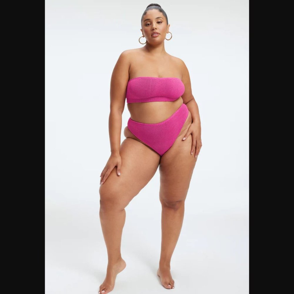 Good American NEW 2XL Size 5 Pink Sparkle Good‎ Waist Cheeky Swim Bottoms Bikini